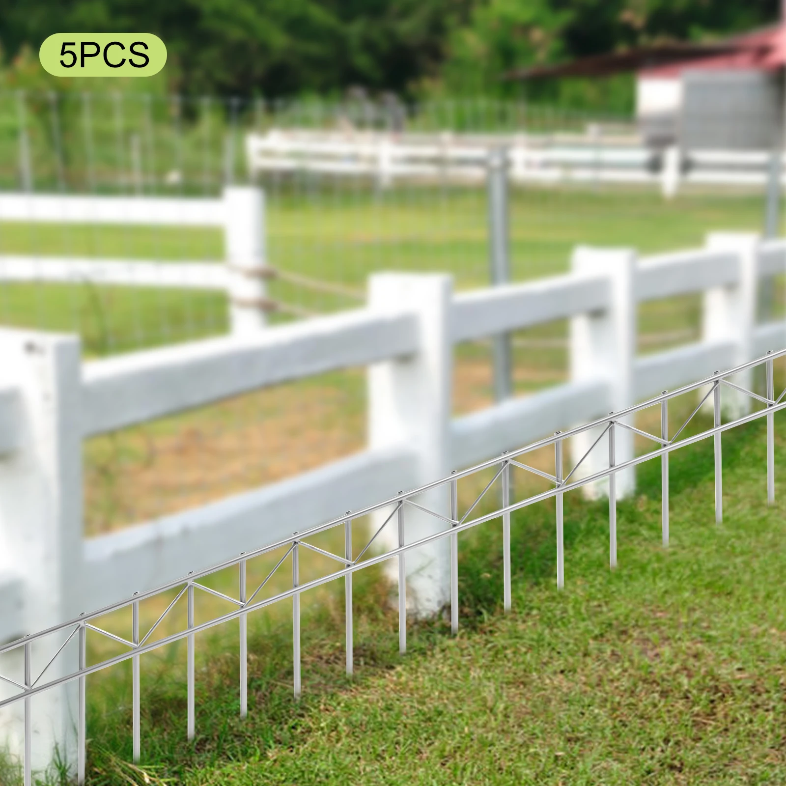 5Pc Set Minimalist Garden Lawn Steel Pipe Barrier Fences Rectangle Silver Underground Fence