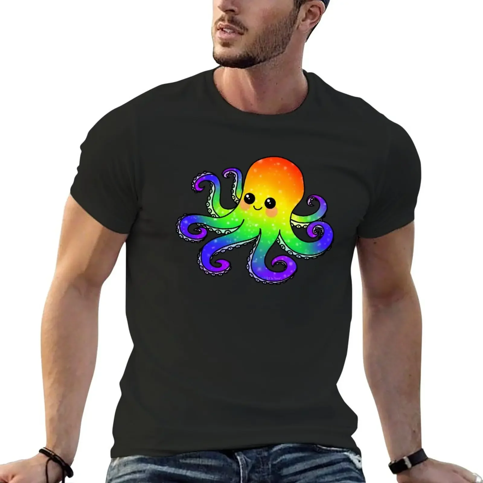 

New Rainbow Octopus T-Shirt boys animal print shirt custom t shirts men workout shirt