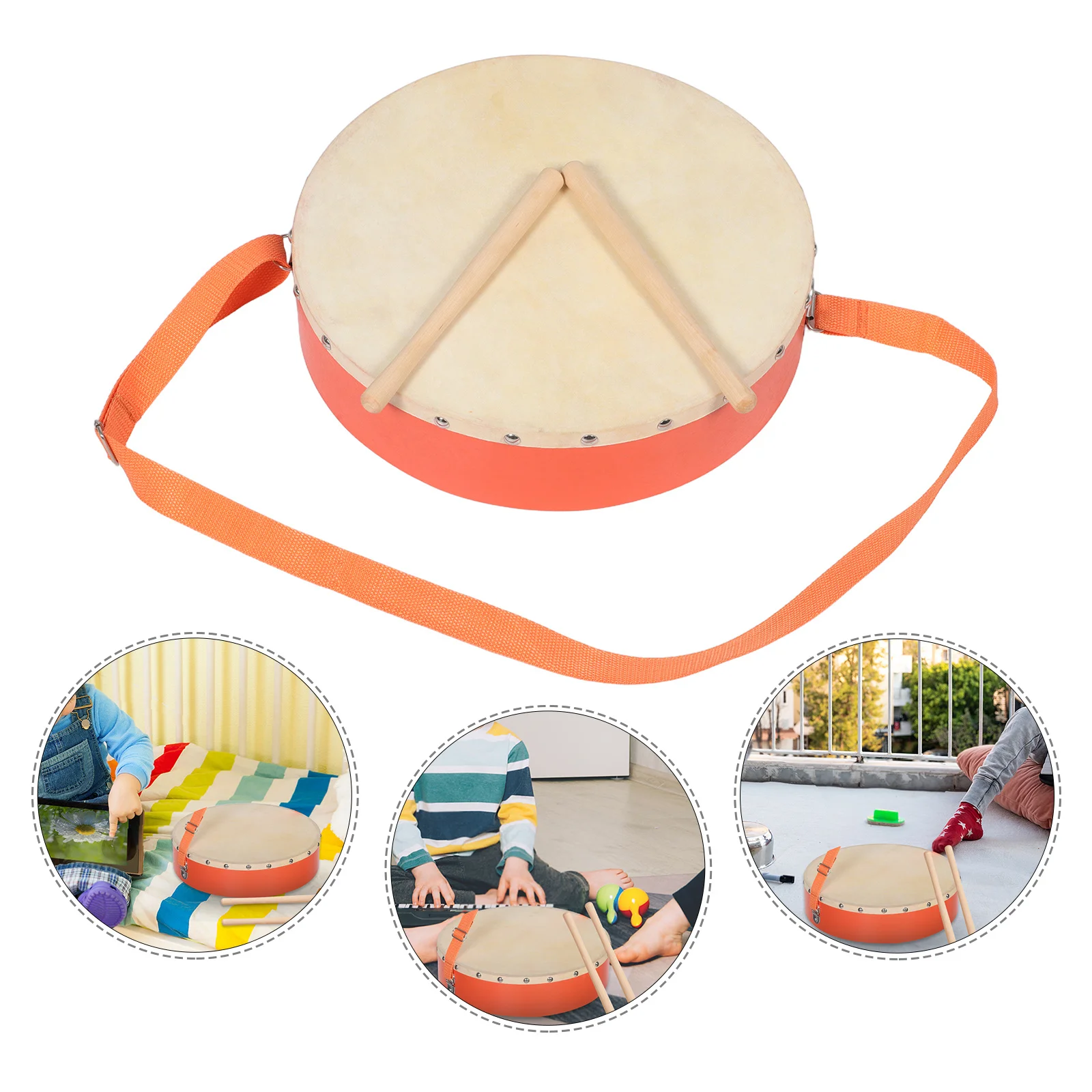 

1Set Marching Drum Wood Educational Percussion Instrument for Family Preschool Music Class 's Rhythm Growth