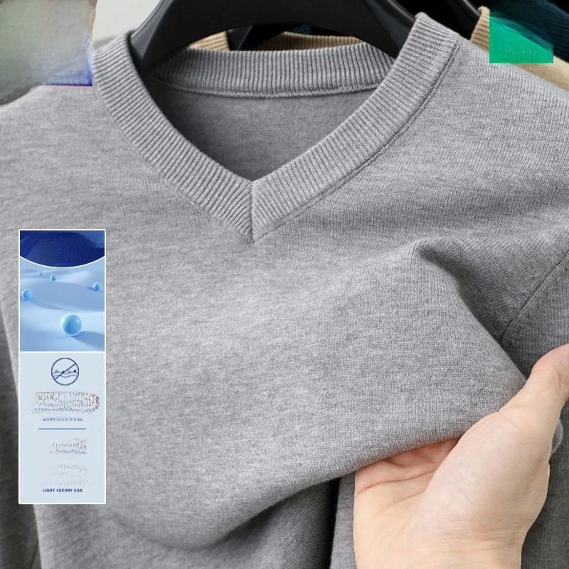 

Men's Knitted V-Neck Long Sleeve Casual Sweater Autumn New Style Business Casual Versatile Crew Neck Pullover Bottom Shirt