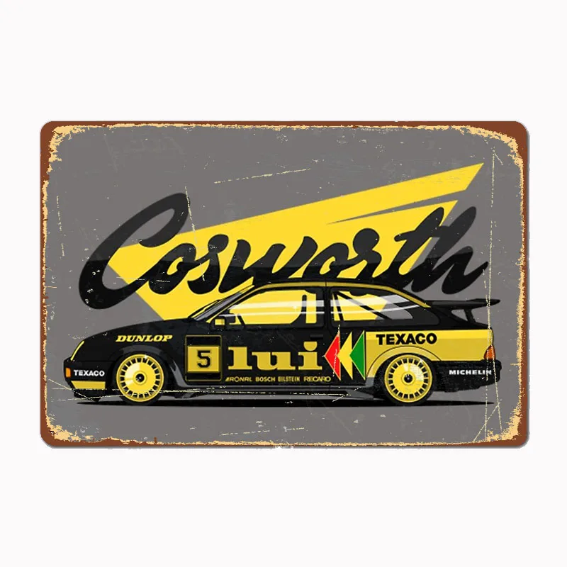 HD Metal Tin Sign Vintage Ford Escort Cosworth Rally Racing Car Wall Decor for Garage Man Cave Home Decoration