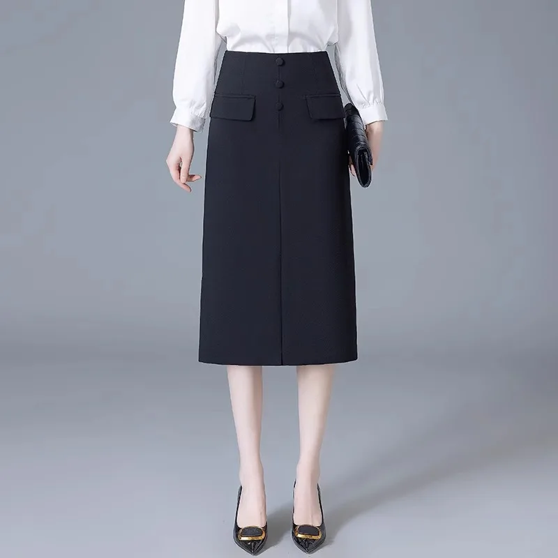 

Autumn Black Elegant Blazer Skirt Elegant Midi Skirt Versatile Trendy High-End Mid-Length Skirt