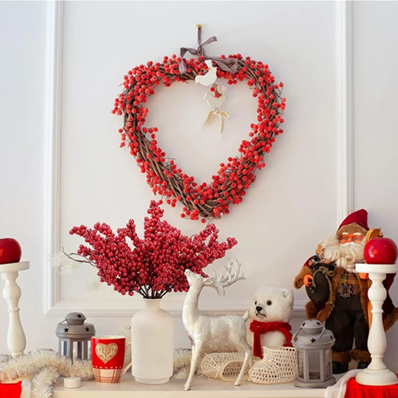 

5Pcs Artificial Plants Holly Little Red Fruit New Year Christmas Tree Home Room Decor Wedding Diy Christmas Gift Luminous Filler