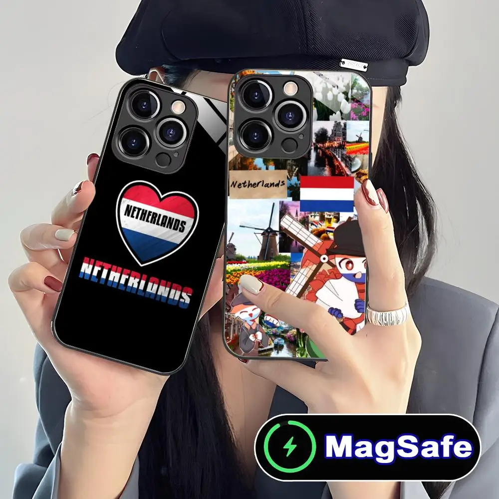 

Чехол для мобильного телефона с голландским флагом Нидерланда для iPhone 17, 16, 15, 14, 13, 12, 11 Air Pro Max Plus Mini MagSafe, стеклянный цветной чехол
