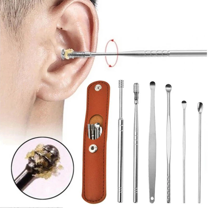 Cuillère à oreille en acier inoxydable avec sac de rangement pour enfants et adultes, outil de nettoyage des oreilles, prévient les oreilles, cuillère de nettoyage, dissolvant de saleté, soins des oreilles