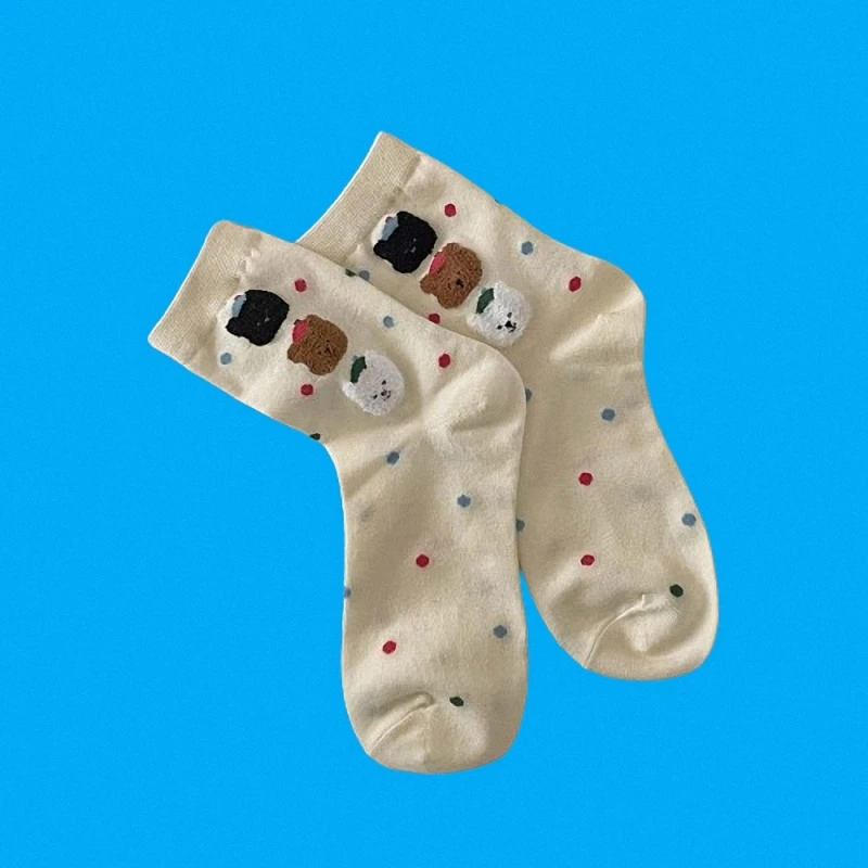 Calcetines de tubo medio para mujer, medias de alta calidad con dibujos de animales pequeños, gato, cachorro, oso, primavera y verano, 5/10 pares