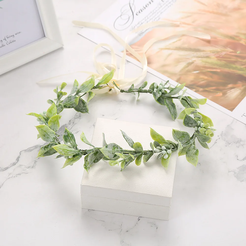 Fashion Women\'s Hawaiian Wreath Bridal Bridesmaid Headwear Flower Hairband Green Leaf Headband Girls Floral Crown Ornament