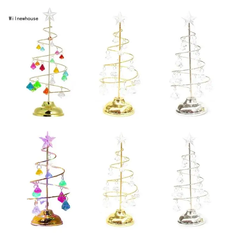 

LED Crystal Christmas Tree Battery Powered Lights Wrought Iron Desk Decoration Dropship