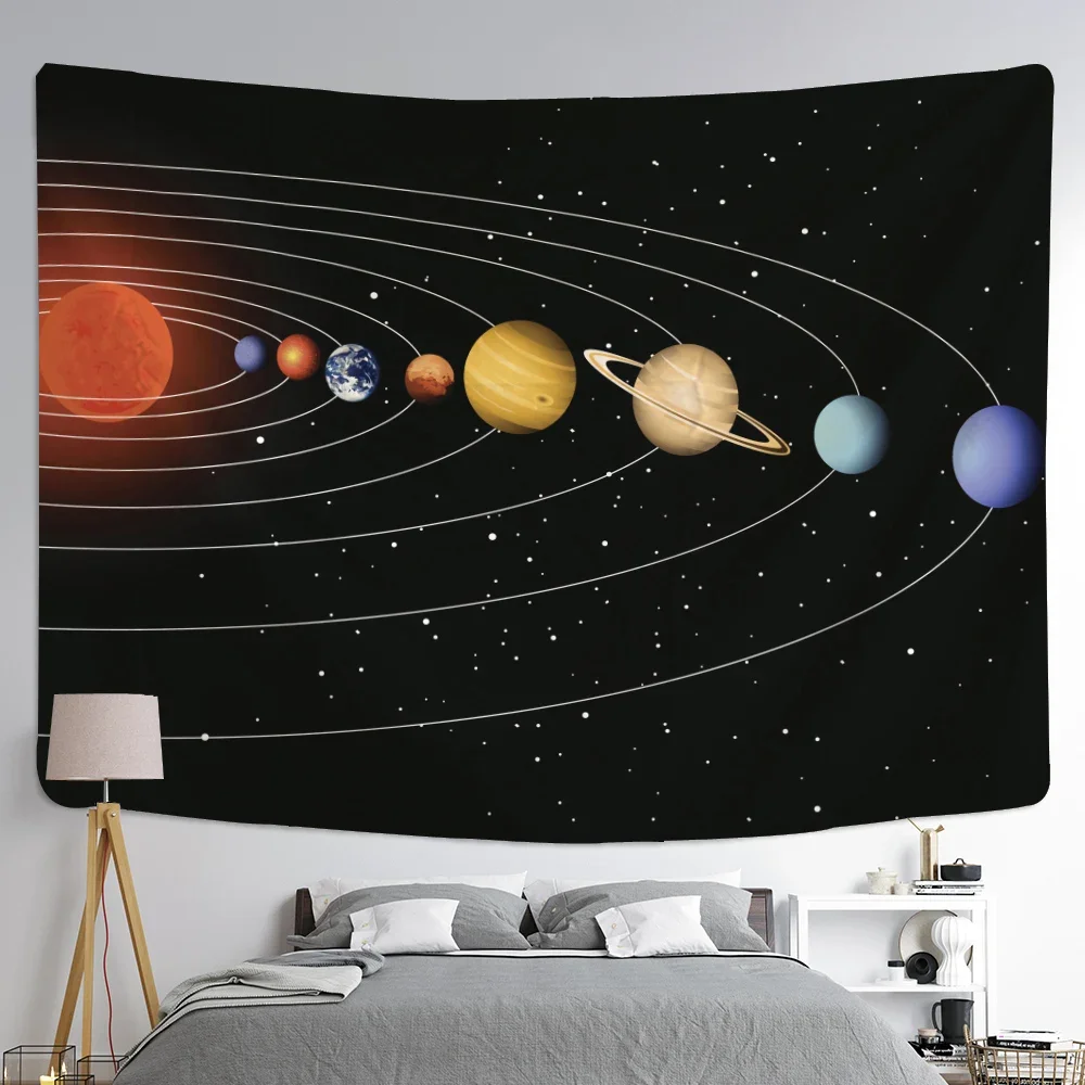 Starry tapestry wall hanging, sun, moon, Bohemia, psychedelic landscape, witchcraft, home wall decoration, black and white