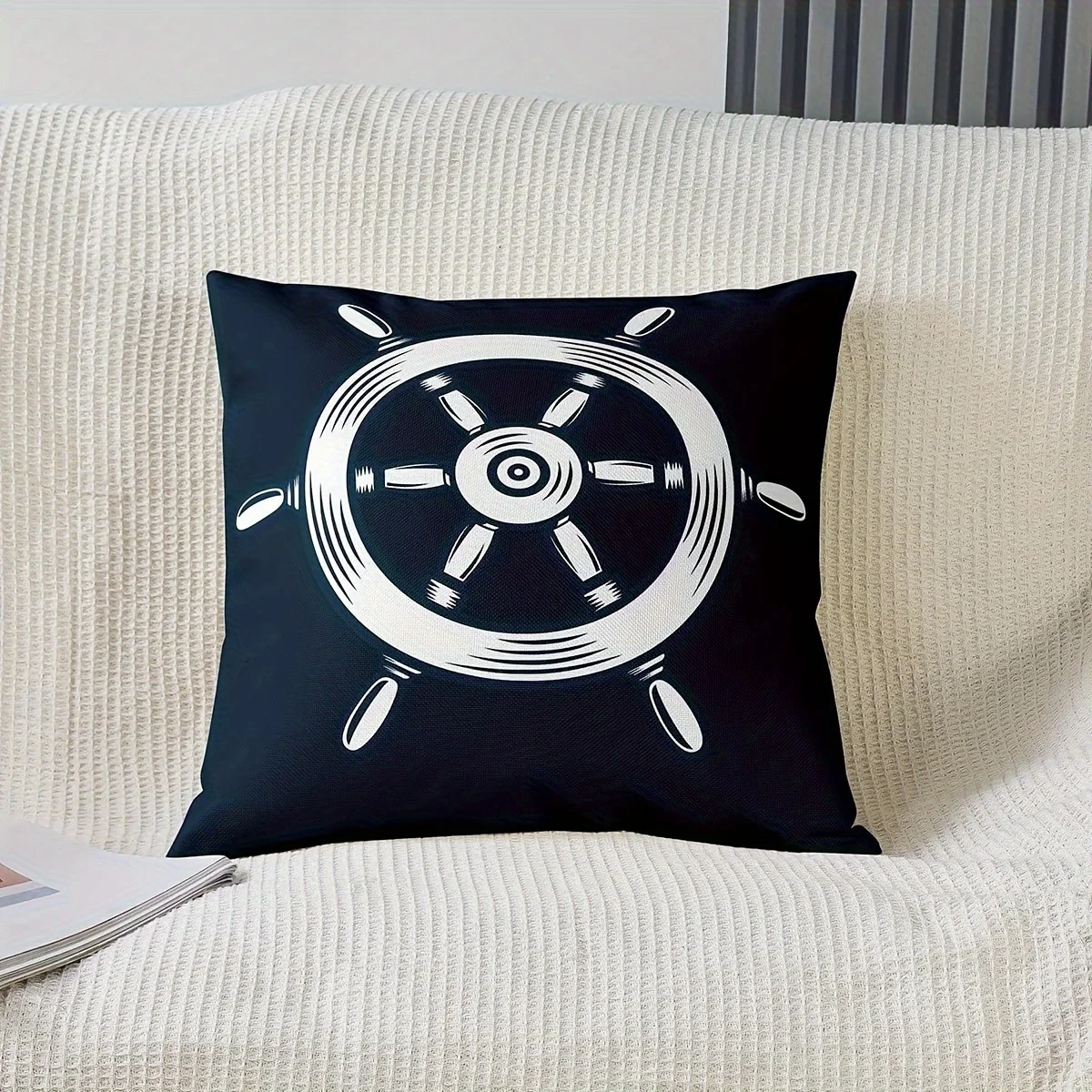 Modern Nautical Ship Helm Pillow Cover Double-Sided Maritime Decorative Cushion Case, Machine Washable Home Decor, 1PC Only