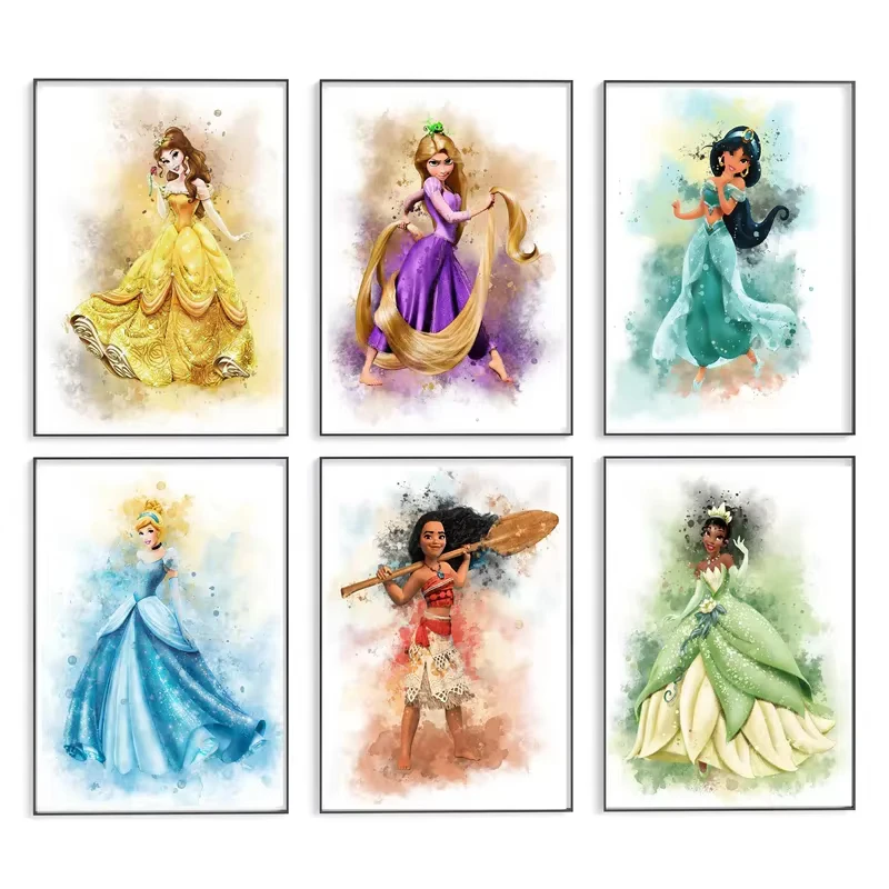 MINISO-pinturas artísticas en lienzo de princesa nórdica de Disney, póster artístico de pared de acuarela e imagen impresa, decoración del hogar para sala de estar