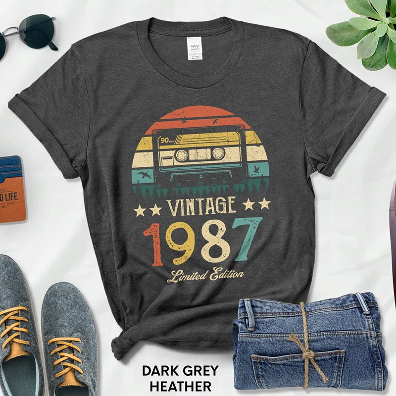 Retro kaseta Vintage wykonana w 1987 T-Shirt damski 37 lat 37 prezent urodzinowy Streetwear damski letni modna koszulka