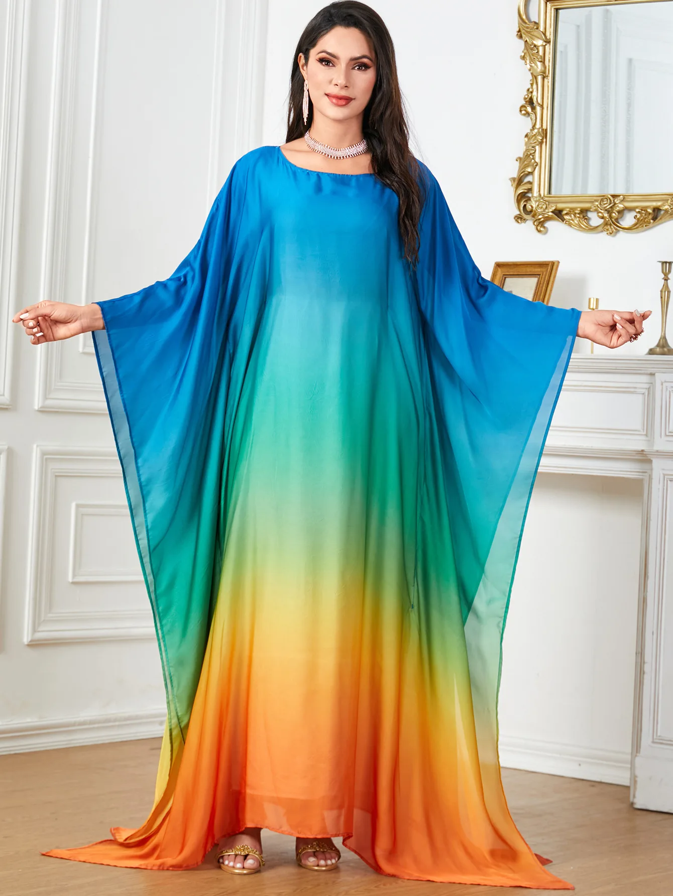 

Ramadan Eid Evening Party Extra-Loose-Fit Ombre Butterfly Kaftan Abaya Dress, Dubai Moroccan Caftan Islam Muslim Women Abayas