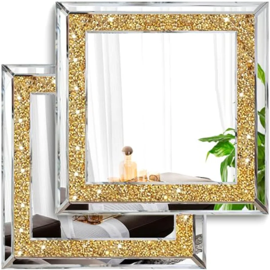 

2 Pcs Wall Mirrors, Crush Diamond Wall Decor, Color Decorative Mirrors for Living Room, Bedroom, Bathroom. 12'x12