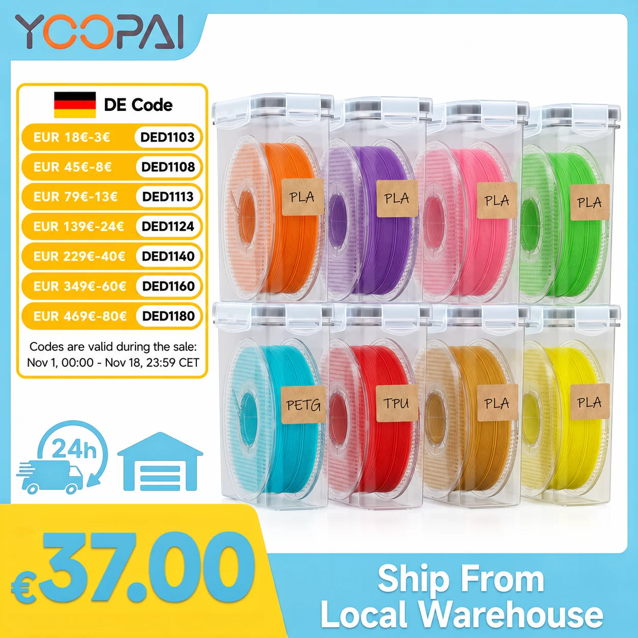 YOOPAI 3D Filament Box Moisture & Dust Proof Easy Access Neat Storage for 3D Filament Classified and Stored