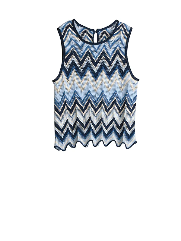 

Spring Summer 2025 Faion Color Blo Geometric Knitted Svel Women's Set with Belted Skirt And Long Pants