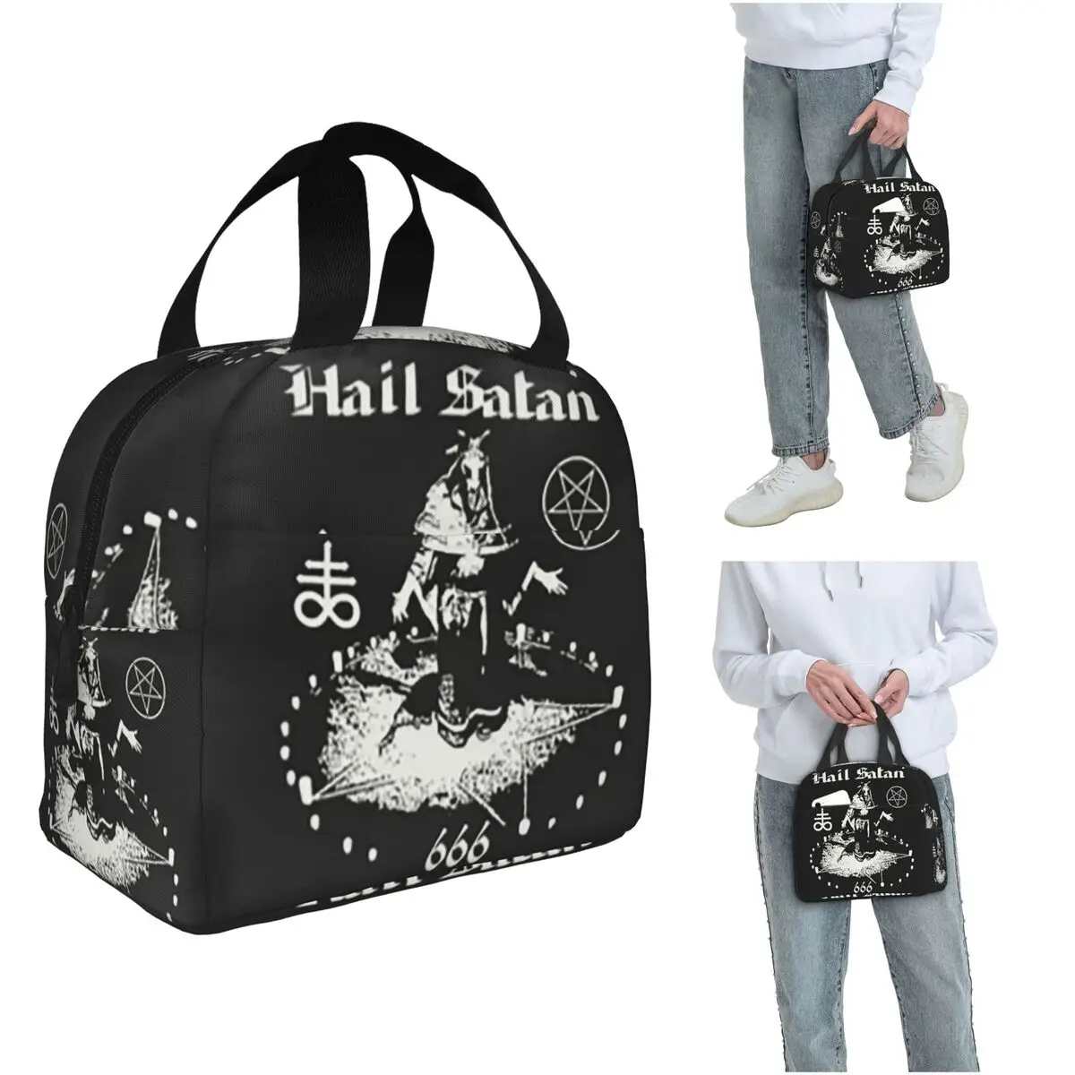 Satanic Baphomet Leviathan Cross Insulated Lunch Bag for Women Children Portable Food Boxes Thermal Lunch Box Tote