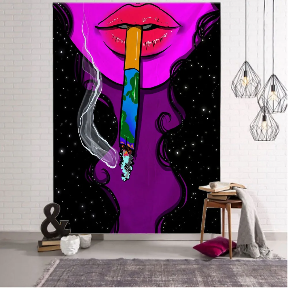 Hippie Wall Big Tapestry Wall Hanging psichedelic Smoke Cool Girl Art Mystic Kawaii Room Decor Mandala Yoga Picnic Mat Sheet