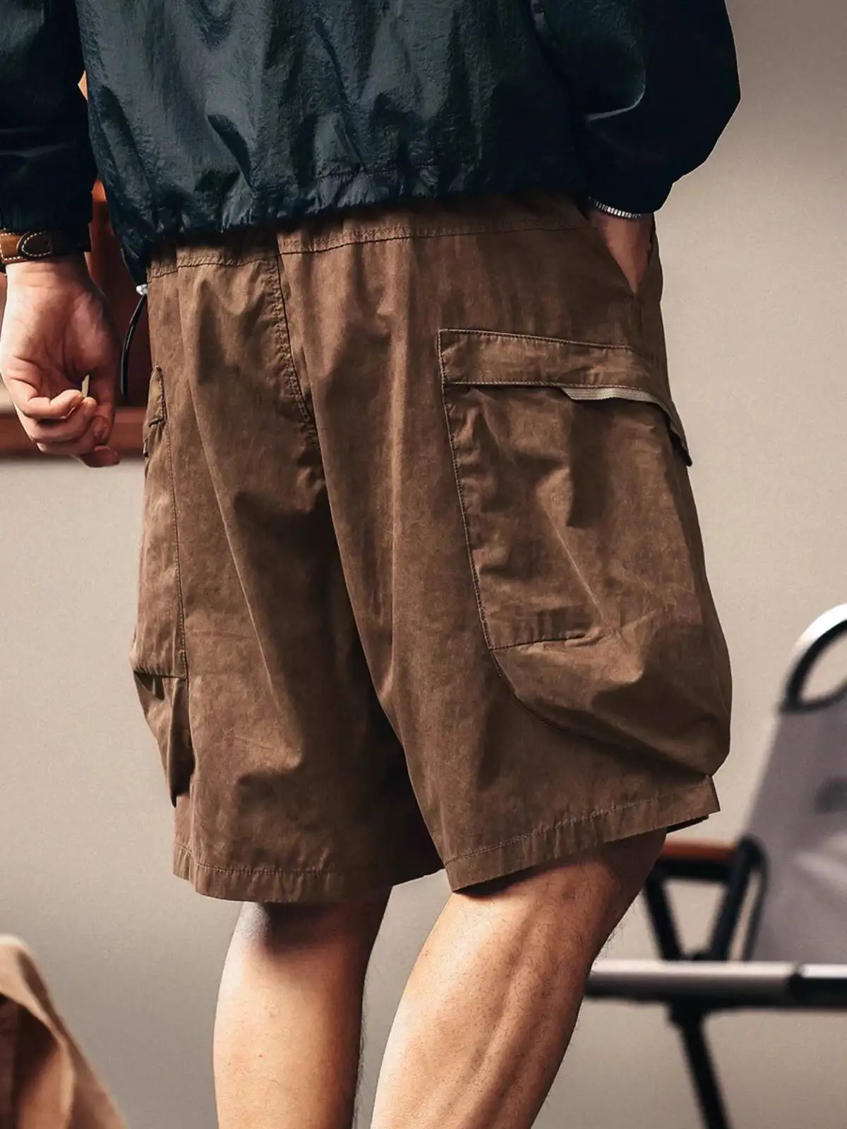 High End Mountain Style Vintage Lightweight Cargo Shorts Men's Summer Ice Silk Mid Length Casual 5 Point Pants