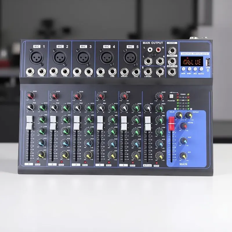 Professional F4 7‑Channel Audio Mixer USB Bluetooth Reverb Mini Mixer For Home KTV Recording Stage Show