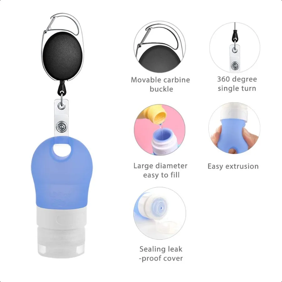 Juego de botellas de viaje de silicona portátiles, contenedor vacío de jabón de manos recargable para artículos de tocador, champú, botellas cosméticas líquidas de 1,3 oz