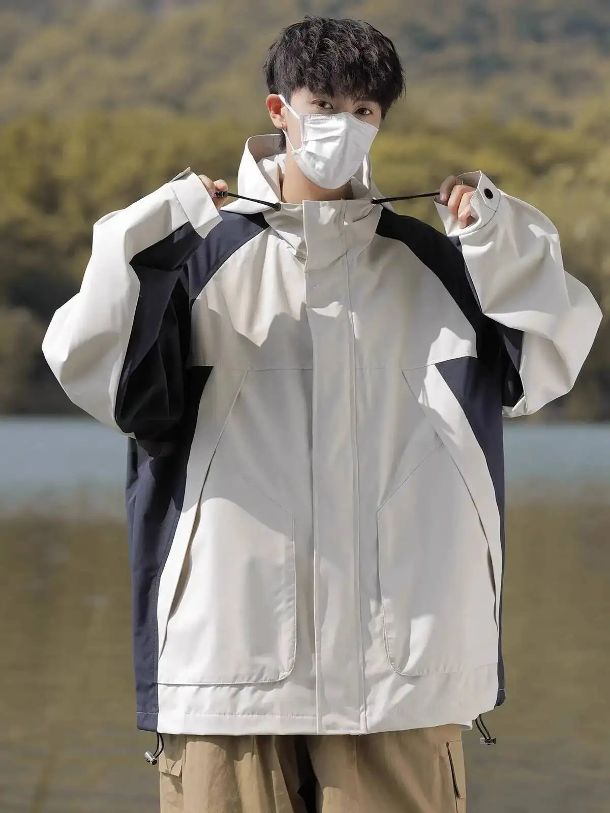 

Men's Camping Jacket 2025 Autumn Winter Cool Outdoor Jacket Vintage Cargo Hooded Coat Cotton Windbreaker Trench