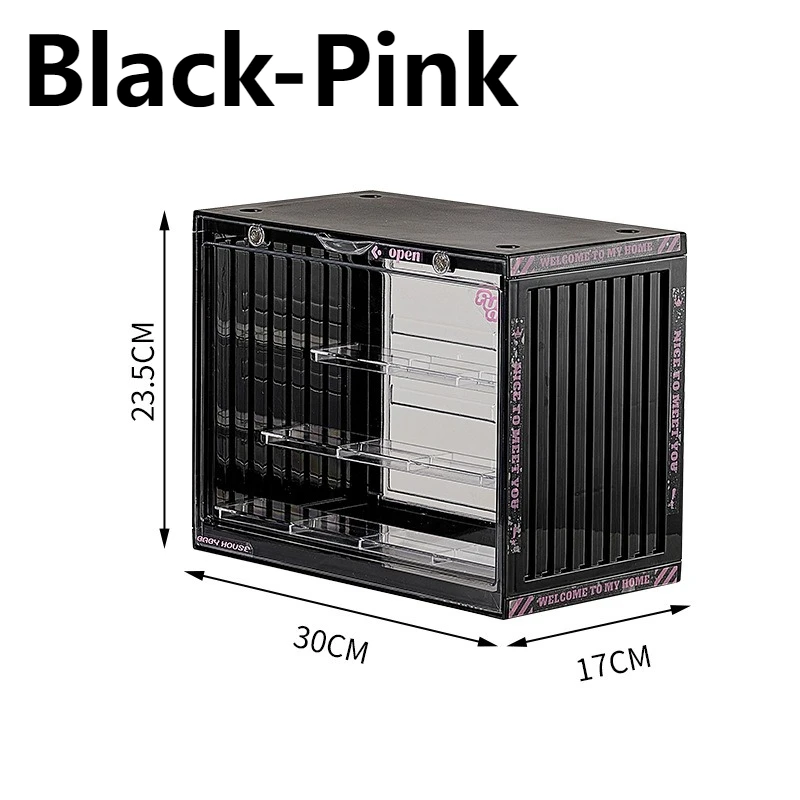 Clear Acrylic Dustproof Cabinet for Popmart Anime Figures Blind Box - Medium 30x17x23.5cm Clear/Ivory/Black/Cream/Black-Pink