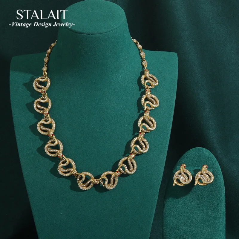 

Винтажные золотые полые стразы, змея, индийские комплекты ювелирных изделий для женщин, колье, серьги, антикварные аксессуары в стиле ретро