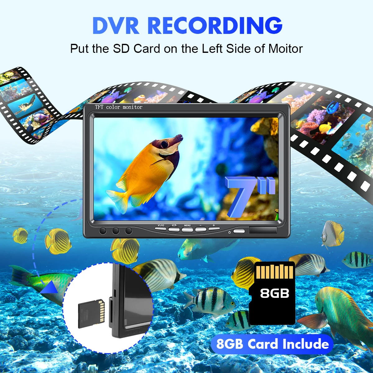 Eyoyo Portable Underwater 30 LEDs Fishing Camera Kit Support DVR 7 Inch Monitor Video Fish Detector 1000TVL For Ice/Sea Fishing