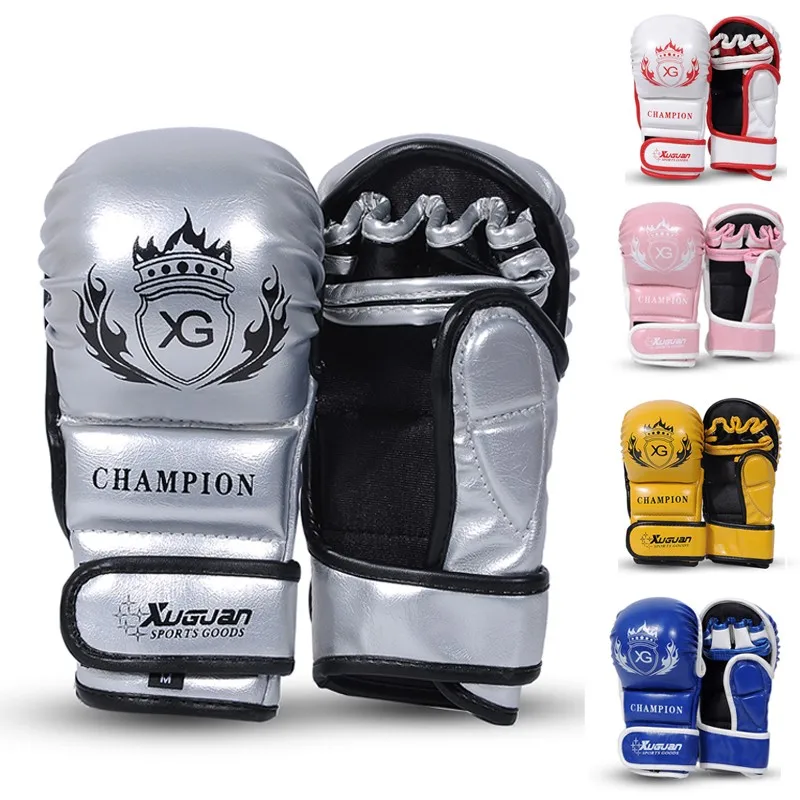 

High quality Half Finger Boxing Gloves PU Leather MMA Fighting Kick Boxing Gloves Karate Muay Thai Training Workout Gloves Men