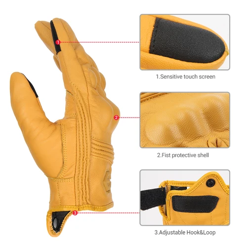 Imagen 2 del producto Guantes de cuero para motocicleta, impermeables, transpirables, de piel de cabra, de dedo completo, para Motocross, cuatro estaciones