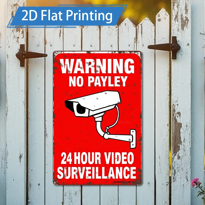 1 قطعة 8x12 بوصة علامة معدنية 2D علامة تحذير مطبوعة مسطحة-24 ساعة للمراقبة بالفيديو جدار معدني الفن #1