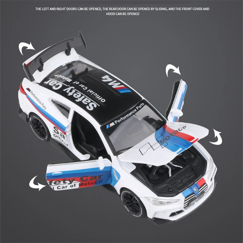سيارة سباق من خليط معدني طراز BMW M4 ، 1:32 ، سيارة دييكاست ولعبة ، نموذج سيارة رياضية معدني ، مجموعة صوت وضوء ، هدية لعبة