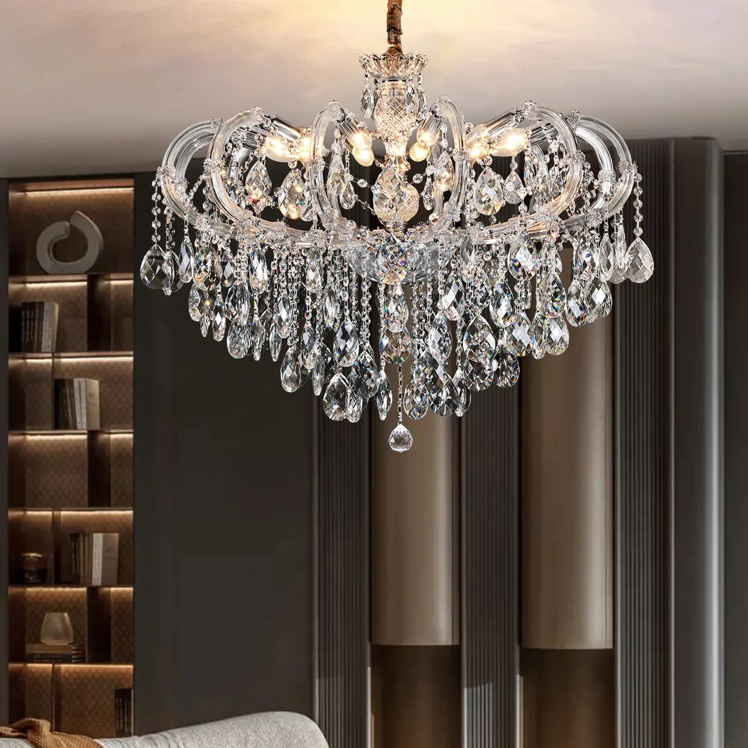 Modern Chrome Crystal Chandelier Lighting Candle Crystal Hanging Lamp for Foyer Restaurant Project Maria Theresa Indoor Lighting