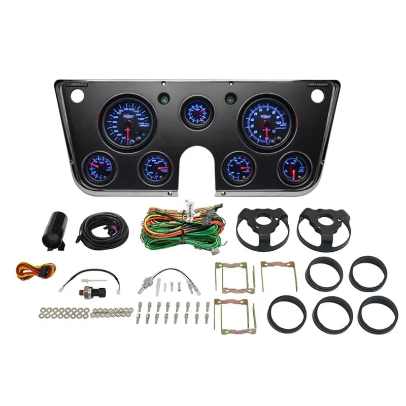 

GlowShift 7-Gauge Cluster Package Compatible with C10 1967-1972 - Tinted 7 Color Speedometer, Tach, Oil Pressure, Water Te