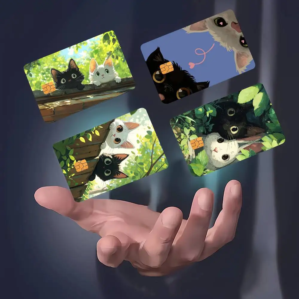 Cute Black Cat Cartoon Card Stickers Decorative Waterproof Film Skin Cover Credit Debit Front  Bank Bus Pass