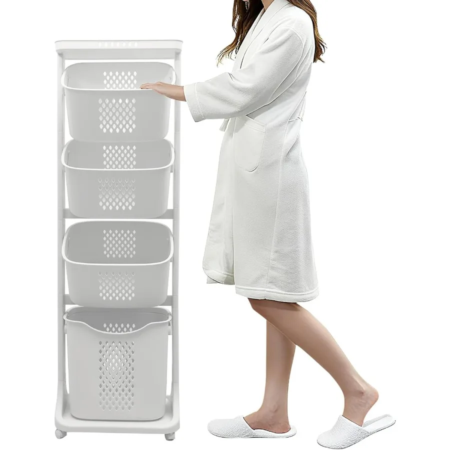 4-Tier Laundry Hamper Sorter, Vertical Laundry Baskets with Wheel