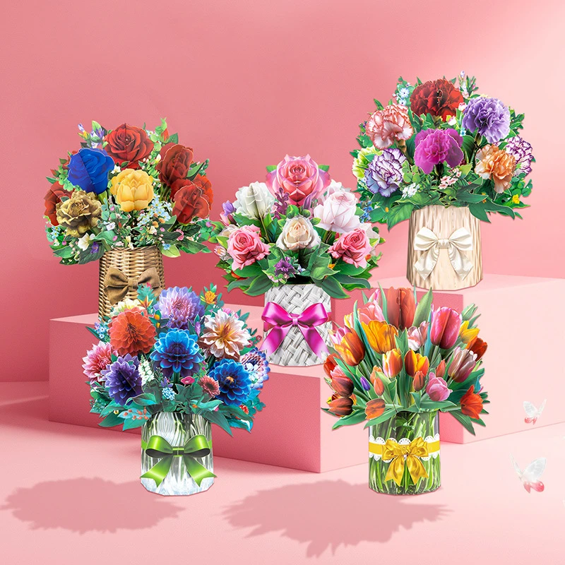 

Flower Greeting Card Creative Invitation Card Mother's Day Stereoscopic Bouquet Greeting Card Thank You Card Gifts