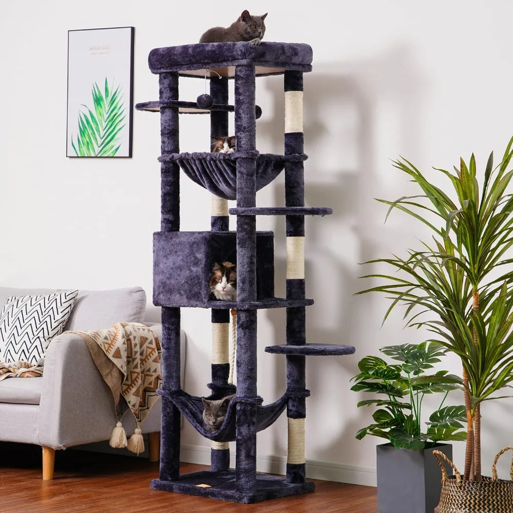 Cat Tree for Large Cats 20 Lbs Heavy Duty 69 Inches XXL Cat Tower for Indoor Cats Cozy Basket Freight Free Houses and Habitats