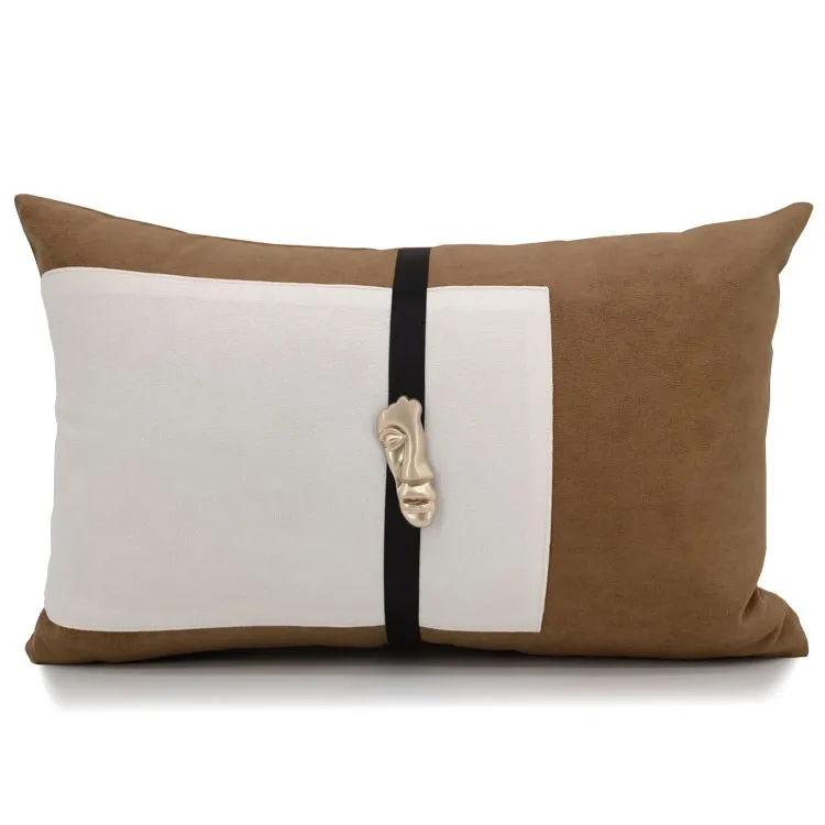 Brown beige Coffee cushion cover metal face waist pillowcase houth black white Houndstooth Pillow cover backrest