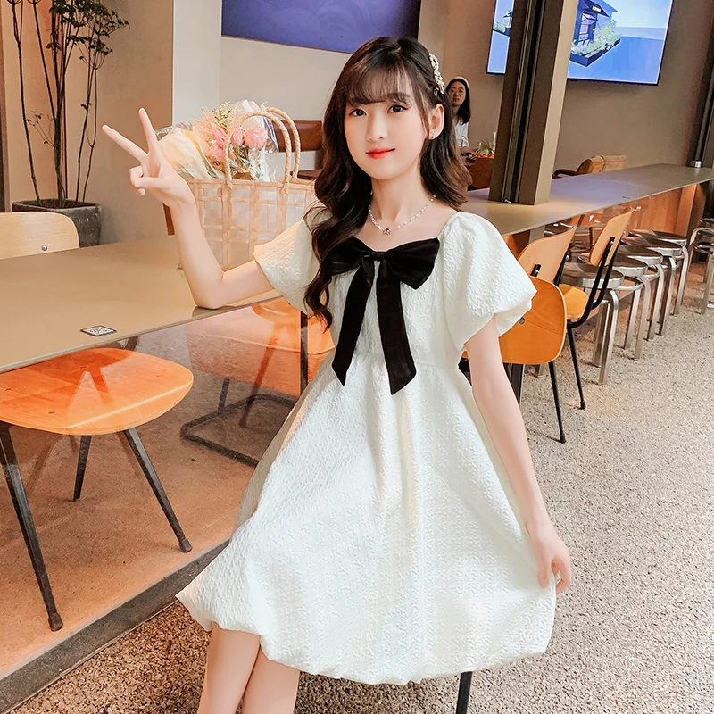 Girls White Dress Teenager Evening Dress Flowers Children Bridesmaid Holiday Communion Dress 2025 Summer New