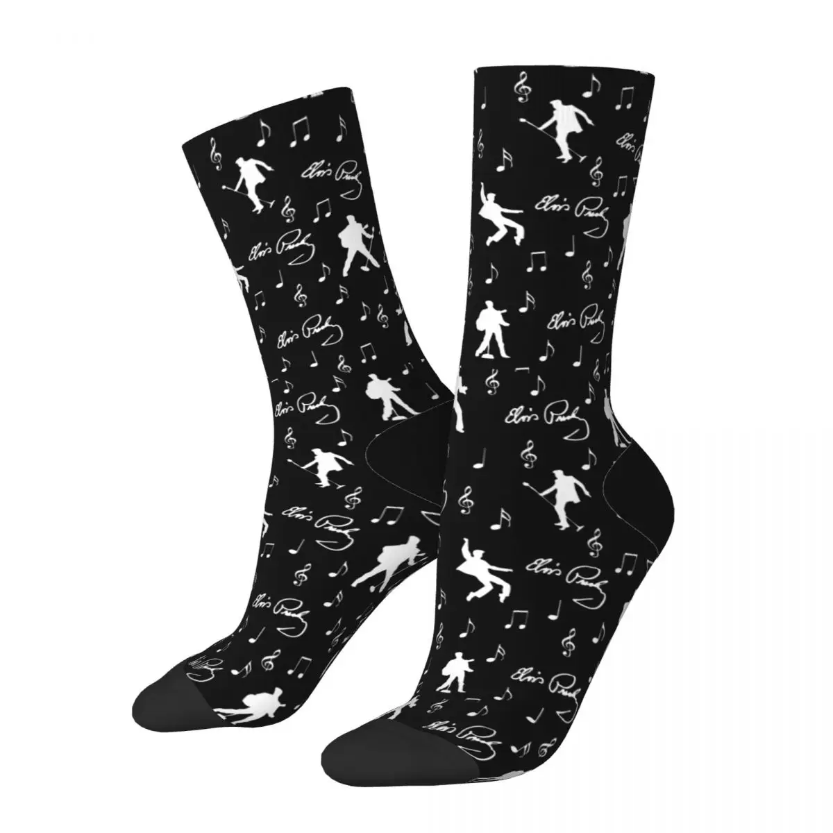 Autumn Winter Funny Women Men E-Elvis P-Presleys Pattern Socks Rock King Roll Music Non-slip Basketball Socks