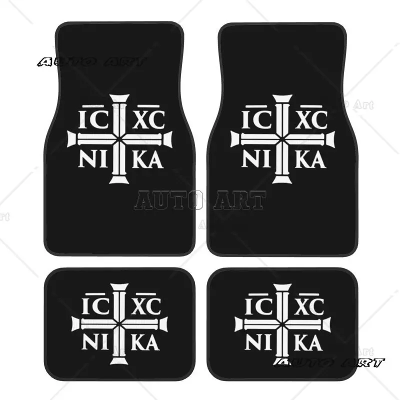 IC XC NIKA Cross Jesus Christ Car Floor Mats Set of 4 Pcs Non Slip Front and Rear Foot Mats Universal Car Mats Protector