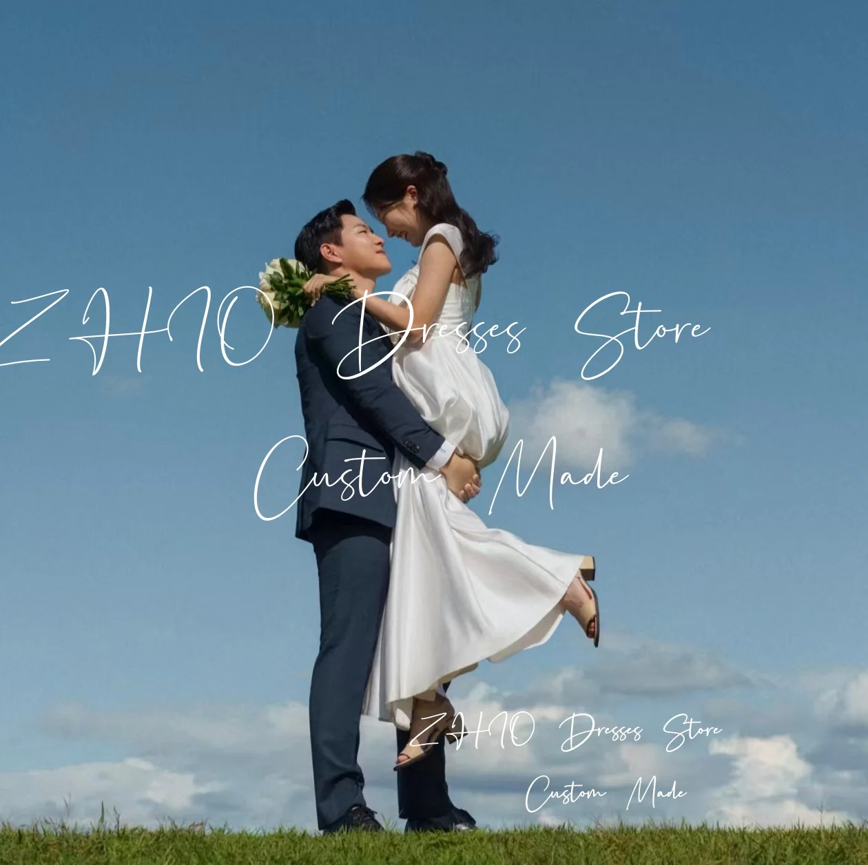 ZHIO Elegantes One-Shoulder-Hochzeitsfestkleid, A-Linie, weißer Satin, Korea-Fotoshooting, Brautkleid, Abendkleider, individuell,  soi