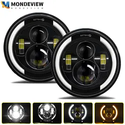 MONDEVIEW H4 7 pulgadas LED Wrangler Crescent Angel Eye Luz de circulación diurna 6000K Blanco 100000 Faro de coche de alta potencia LM 1000W