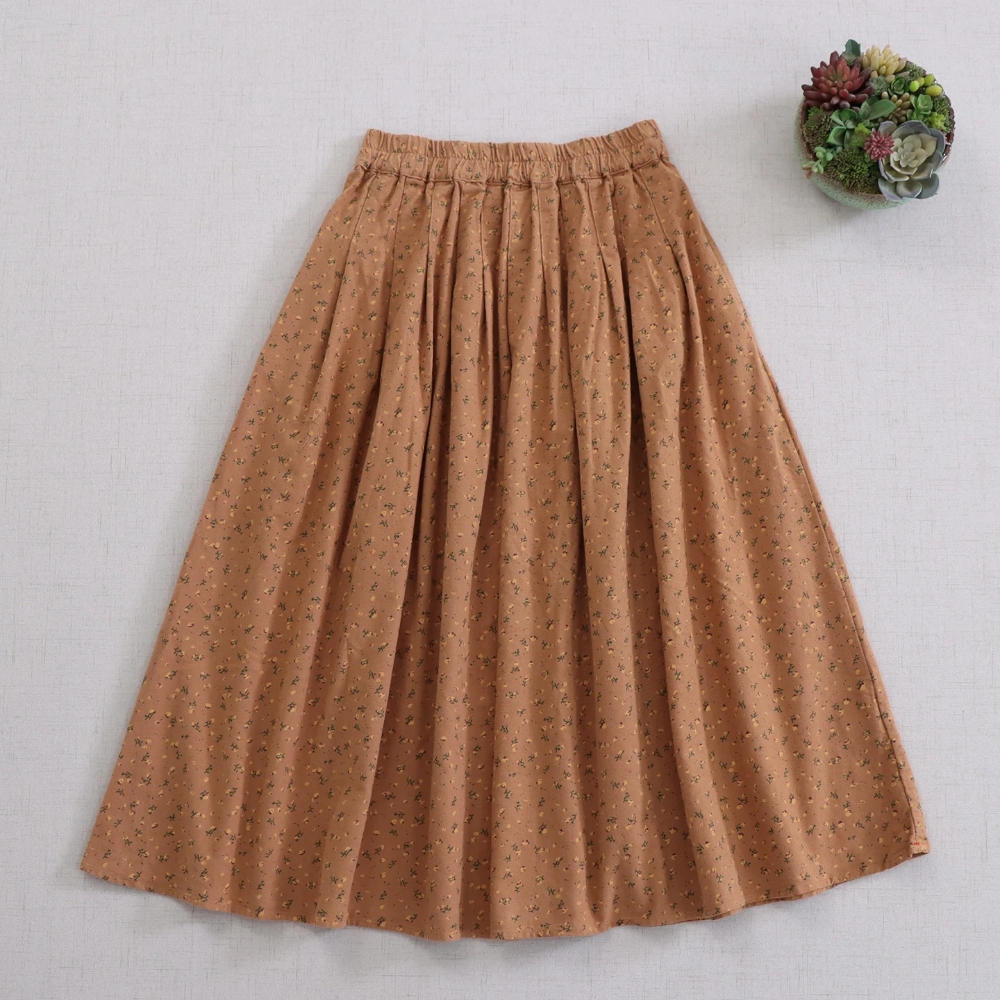 Japanese Vintage Mori Girl Floral Printed Cotton Skirts Women Autumn New Elastic Waist Casual Loose Retro Midi A-Line Skirts