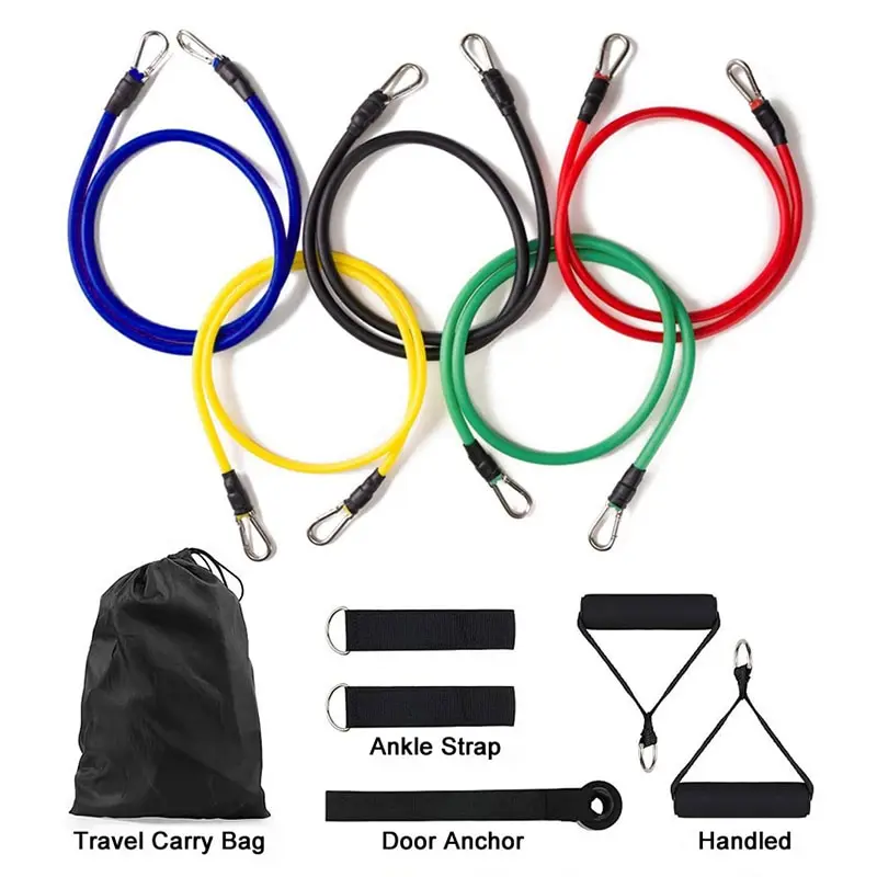 11Pcs Resistance Bands 100lbs Indoor Portable Fitness Equipment Yoga Home Gym Exercise Expander Tube Elastic Pull Ropes