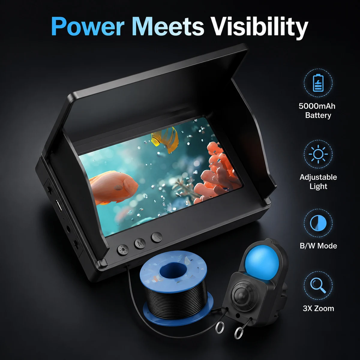 HD Underwater Fishing Camera 4.3 Inch LCD Monitor with Night Vision Lights Portable Ice Fishing Camera for Winter Fishing