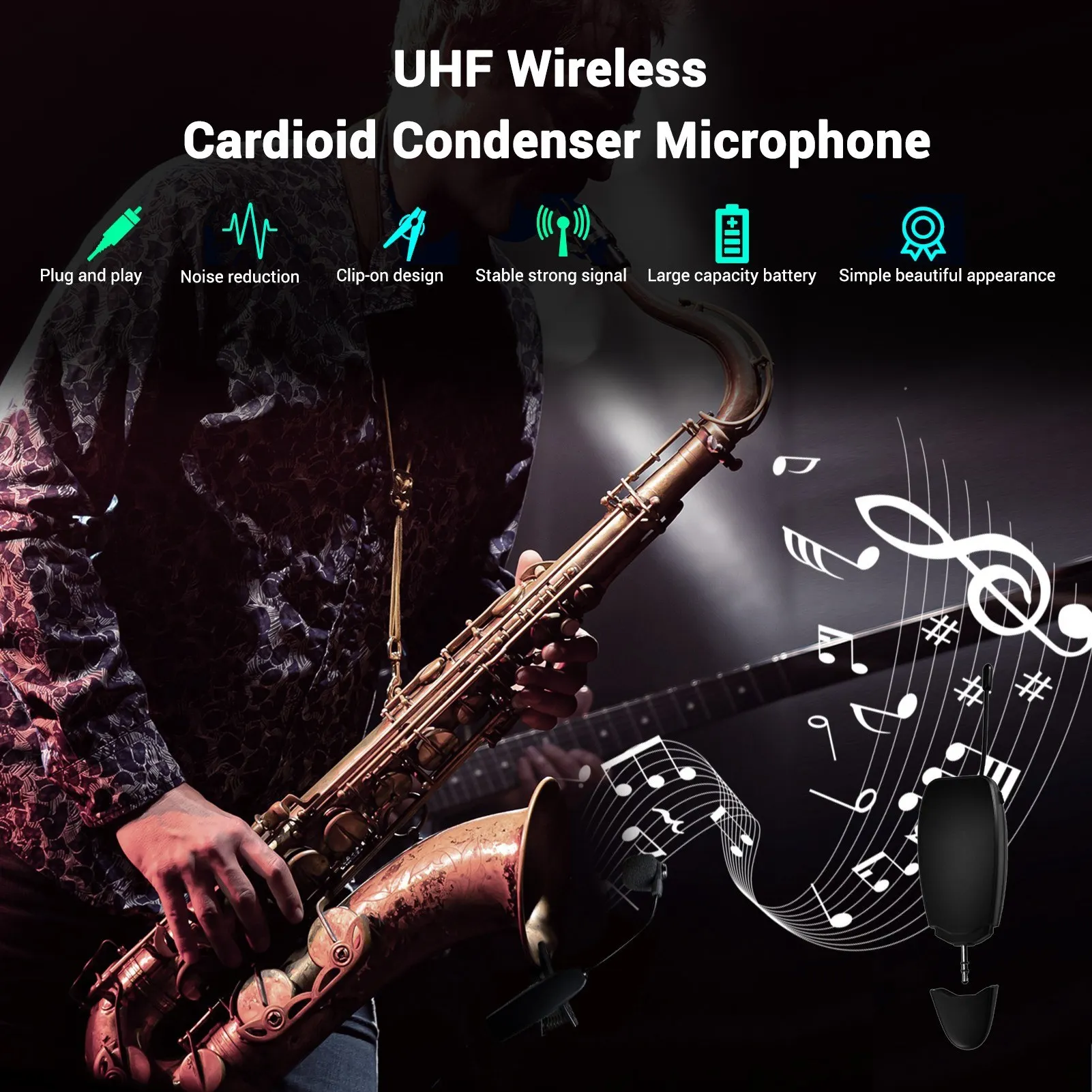 Беспроводные инструменты пикап Pmplifier UHF 2,4G микрофон беспроводной приемник передатчик для саксофона труба гудок трубка канавка