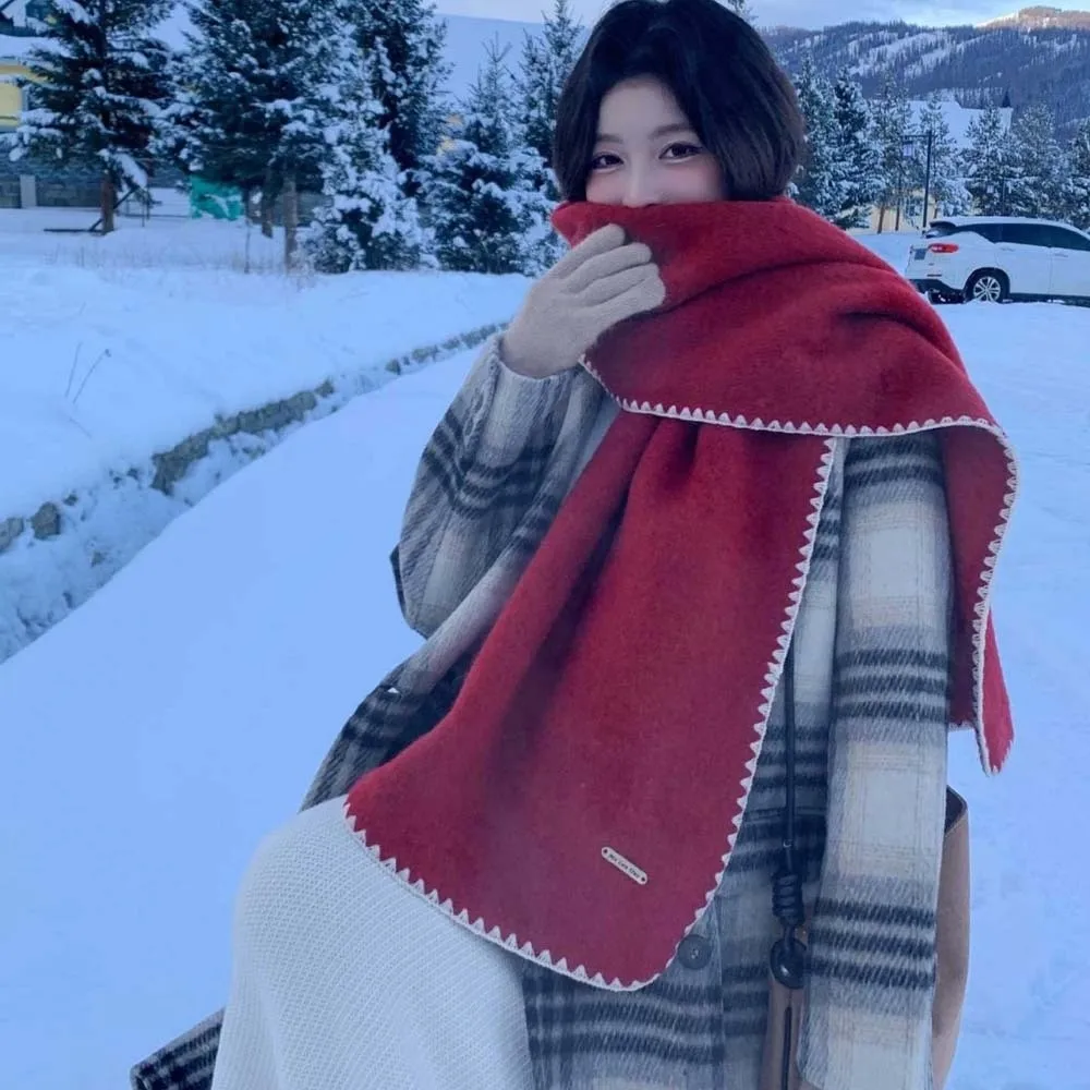 

Shawl Polyester Lock Edge Winter Scarf Soft Classic Long Thickened Neckscarf French Style Cold-proof Women Warmer Scarf New Year